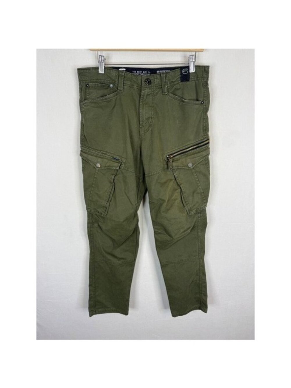 G-Star Raw Mens Cargo Pants Olive Green Straight Fit Denim DK956 Size 32X29
